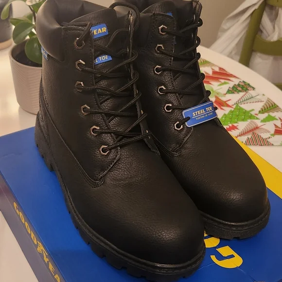 Black Steel Toe Boots Size 9 Mens - Picture 3 of 3